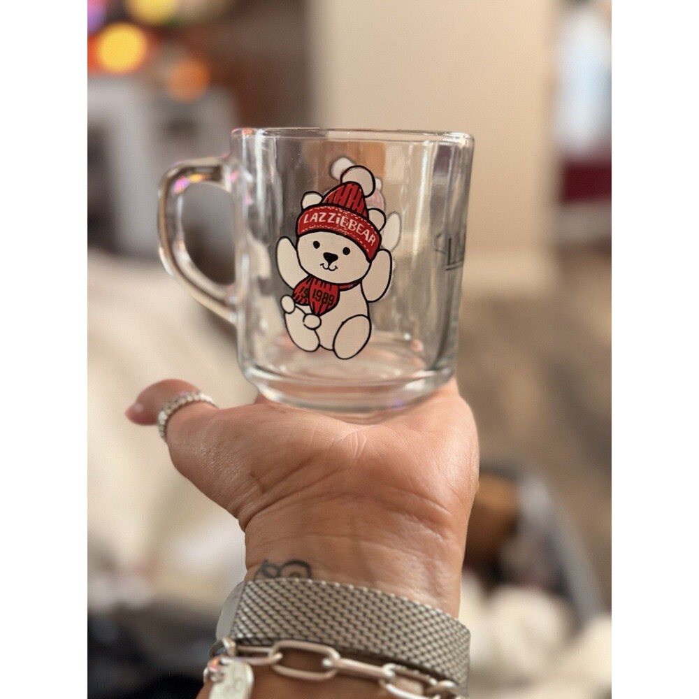 Lazzie Bear Clear Glass Mug Anchor Hocking Lazarus Dept Store Advertising 1989